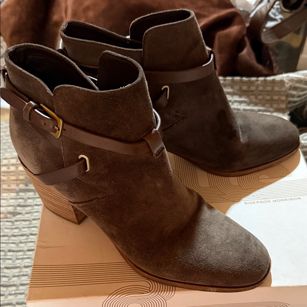 Sigerson Morrison Chocolate Suede Ankle Booties